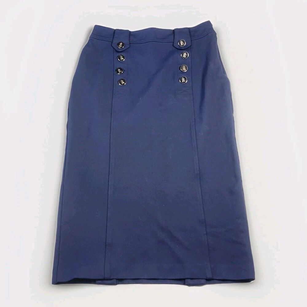 Ralph Lauren Pencil Skirt Blue Women's S/Pettie  Silver Tone Buttons Black Label